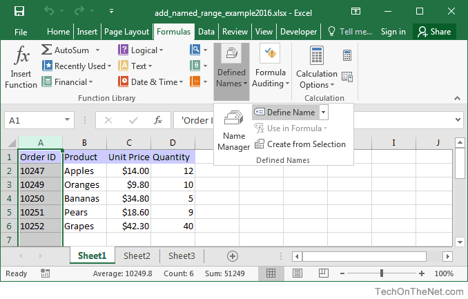 Name Manager In Excel 2016